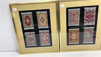 Pair of framed textile art - miniature Indian