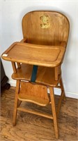 Wood baby high chair, solidly built, bear decal,