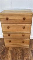 Small pine dresser, 4 drawers, wood knobs, wear