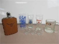 Leather Covered Flask and Beverage Glasses