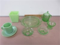 Green Depression Glass and Fire King China