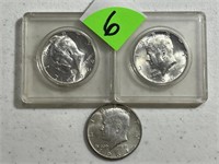 (3) 1964 Kennedy Silver Half Dollars