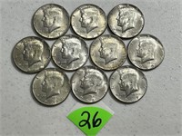 (10) Kennedy 40 Percent Silver Half Dollars