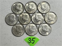 (10) Kennedy 40 Percent Silver Half Dollars