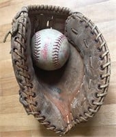 Vintage Leather Baseball Glove + SPALDING Softball