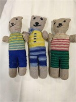 Folk art - Crocheted Handmade Bears - Lot of 3
