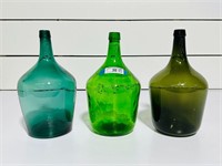 (3) Green Glass Demijohns