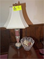 TABLE LAMP - 28IN TALL - WITH SHADE AND DECORATIVE