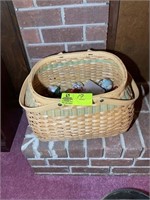 WICKER BASKET WITH ASSORTED VINTAGE CHRISTMAS ORNA