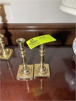 PAIR OF BRASS COLORED CANDLE STICK HOLDERS 7IN TAL