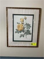 FRAMED AND MATTED ROSE PRINT BY PJ REDOUTE 23.5IN