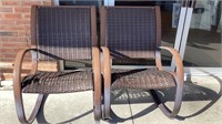 Pair of brown wicker rocking chairs, contemporary
