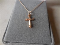 Gold cross marked 14k with small diamond & chain