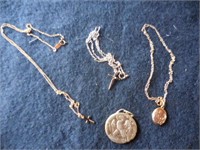 Lot-Coin Charm, & 3 Necklaces.