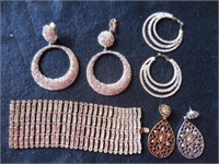 Lot-3 Rhinestone Earrings & 1 Bracelet.