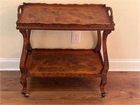 Vintage hand carved bar cart w tray
