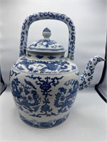 Oversized blue and white Chinese teapot marked