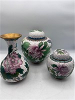 Vintage Cloisonné ginger jars and Bud vase