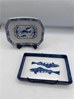 Vintage blue & white trinket dishes fish