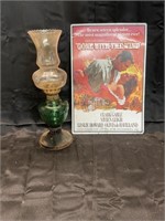 EARLY OIL LAMP AND METAL GONE WITH THE WIND SIGN