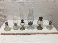 6 CLEAR GLASS OIL LAMPS