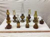 10 AMBER COLORED GLASS OIL LAMPS