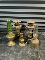 5 BRASS AND COPPER OIL LAMPS