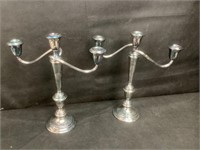 Pair of Alvin Silver Plate 3 Light Candle Holders