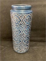 13" Tall Blue Decorated Table Vase