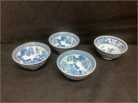 4 Blue & White Asian Bowls