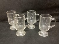 4 Matching Crystal Etched Mugs