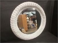 Vintage White Wicker Mirror, Round