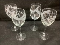 4 Etched Dragonfly Wine Glasses