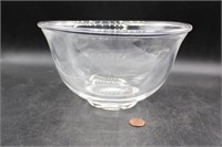 Signed Clear Blown Art Glass Feather Etched Bowl