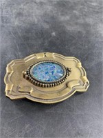 Brass belt buckle with Australian chip opal center