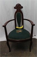 Victorian Velvet/Needlepoint Open Arm Seat Chair