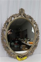 Large Silver Tone Oval Wall Mirror