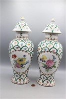 Pair "Paris Royal" Floral Temple Jars
