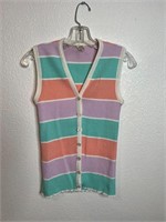 Vintage Pastel Striped Sleeveless Blouse