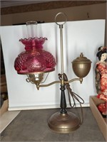 STUDENT LAMP WITH CRANBERRY SHADE