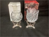 2 Lead Crystal Bowls On Metal Stands