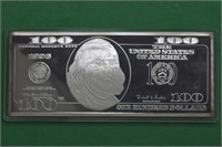 $100 Franklin Silver .999 5ozt Bar