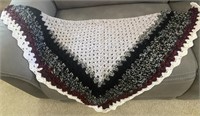 Hand-made Crocheted Shawl - Black, Grey w/ Maroon