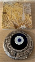 M - VINTAGE SILVER PLATED EVIL EYE & TRAY (A45)