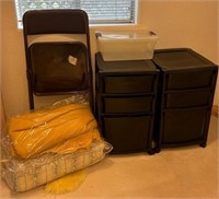 M - 2 ROLLING STORAGE DRAWERS;CHAIR & BLANKETS