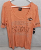 C7) NEW Womens L Harley Davidson Orange Shirt