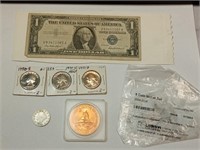 OF) $1 silver certificate with Washington quarter
