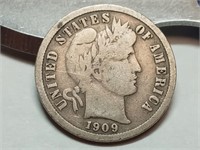 OF) Partial Liberty 1909 silver Barber dime