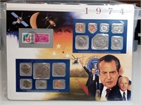 OF) 1974 uncirculated mint set and stamp set