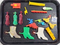 ASSORTED LOT MOSTLY COWBOY PLASTIC WHISTLES